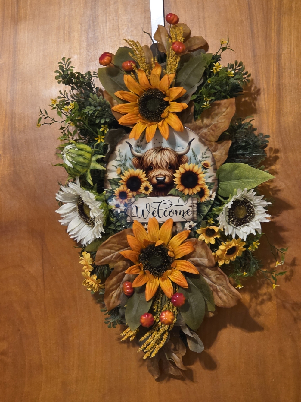 Welcome Sunflower Highland Cow Door Hanging